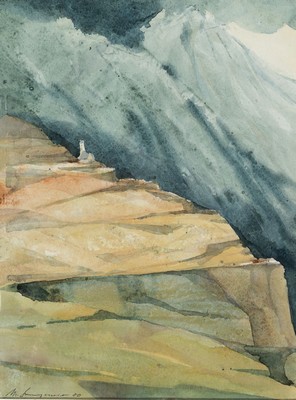 Michael Schwarzmeier, geb. 1920 Augsburg, 2 Aquarelle: Gebirgslandschaft, Aquarell in Grüntönen, sign. und dat. 80, ca. 38x28cm, PP, u.Gl., R. ca. ...