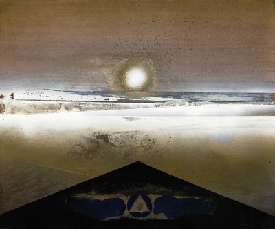 Karl Vogelsang, 1932-2006, Tibet, Acryl mit Collage auf Lwd, rechts unten handsign., ca. 50x60cm, R., mit Zertifikat