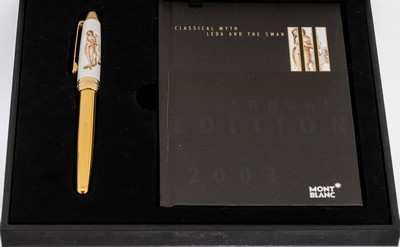 MONTBLANC Füllfederhalter, Annual Edition 2003, Classical Myth, Darstellung: Leda mitdem Schwan, Auflage 2003, Kappe Meissner Porzellan, Korpus ...