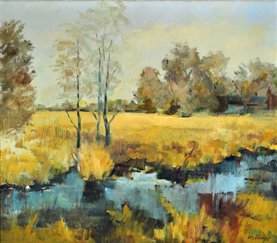 Hermann Böbel, 1918 Ingolstadt-1990 München, "Dachauer Moos", 1985, rechts unten signiert und datiert, Öl/Lwd, 70x80 cm, Rahmen 78x88 cm