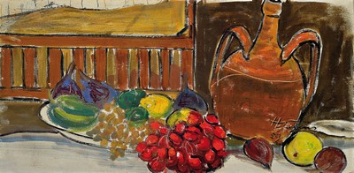 Hermann Jürgens, 1914 Heidelberg-1967 Godramstein, "mediterranes Stillleben No. 6" so verso bezeichnet, 1959, signiert und datiert, verso ...