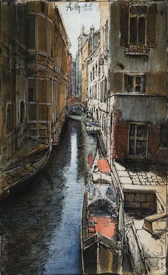 Andreas Noßmann, geb. 1962, Aktzeichnung, Federzeichnung/Farbstift/ Aquarell auf Papier, Titel: "tage in Venedig" 2017, WVZ. Nr. DVZ 732, ...
