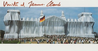 Christo und Jeanne-Claude, Offsetlithografie, verhüllter Reichstag, handsign., von Christo und seiner Frau Jeanne-Claude, unter Glas gerahmt, gesamt ...