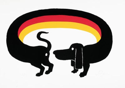 Tomi Ungerer, 1931-2019, Serigrafie auf dickem Karton, aus 1994, handsign., num.31/35, Blatt ca. 59,5x84 cm, R. ca. 62,5x87,5 cm unter Glas, sehr ...
