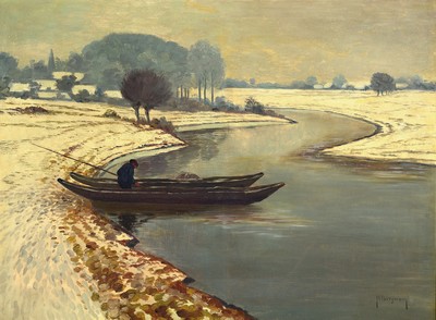 Max Bergmann, 1884 Fürstenberg-1955 Haimhausen, winterliche Niederrhein-Landschaft als Hommage an Max Clarenbach (1880-1952), ca. 75x100cm, R. ca. ...
