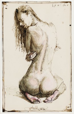 Andreas Noßmann,geb. 1962, Aktzeichnung, Federzeichnung, Farbstift, Aquarell auf Papier ,handsign., betitelt und datiert, 2020 Titel: Isolde, WVZ: ...