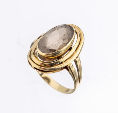 14 kt Gold Rauchquarz-Ring, GG 585/000, ovalfacett. Rauchquarz, RW 60, ca. 5.5 g