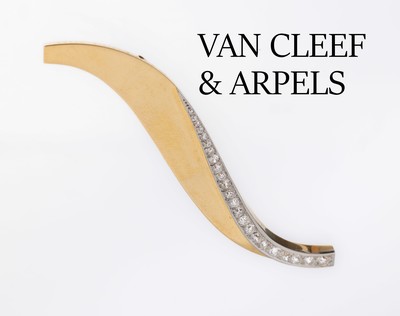 18 kt Gold/Platin VAN CLEEF & ARPELS Diamant- Brosche, GG 750/000 und Platin, Meistermarke LB mit Anker, wohl Leon Bouissiere, Catres, bez. Van ...