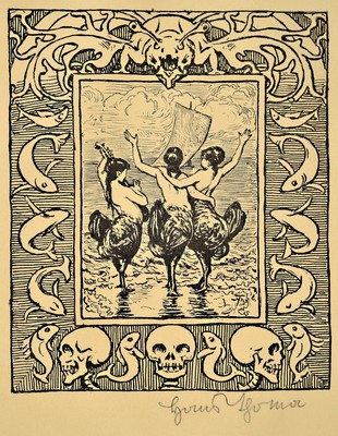 Hans Thoma, 1839 Bernau-1924 Karlsruhe, 2 Lithographien, "Der zudringliche Faun", 25x33 cm, "Drei Sirenen", 33x28 cm, je ...