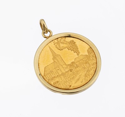 14 kt Gold Medaillen-Anhänger, GG 585/000, lose gefasste Medaille, Hochheim am Main, 986er Gold, schlichte Rahmung, ca. 4.8 g