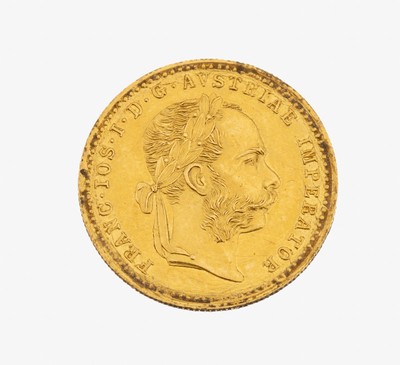 1 Dukat Goldmünze, Österreich-Ungarn, 1915,offizielle Nachprägung, Franz-Joseph I., verschmutzt