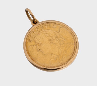 14 kt Gold Münz-Anhänger, GG 585/000, lose gefasste Goldmünze, Vreneli, 1935, schlichte Rahmung, ca. 8.5 g