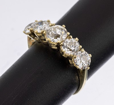14 kt Gold Diamant-Ring, GG 585/000, 5 Altschliff-Diamanten zus. ca. 2.70 ct feines Weiß-l.get.Weiß/p1, RW 54, ca. 3 g