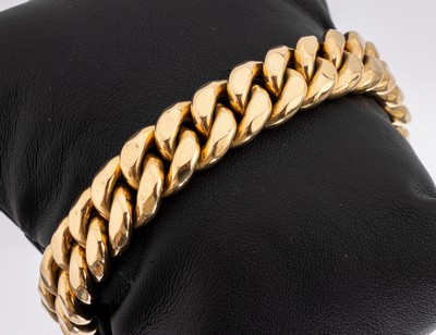 18 kt Gold Armband, GG 750/000, hohl gearbeitet, L. ca. 19 cm, Kastenschloss mit Sicherheitsacht, ca. 24.8 g