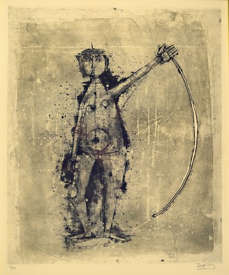 Johnny Friedländer, 1912 Pszczyna-1992 Paris , Radierung, stehende Figur mit Stab, Ed. 29/160, handsigniert, unter Glas gerahmt 61x51cm