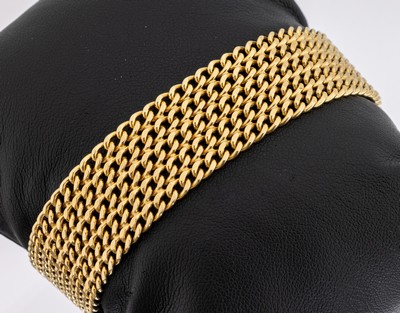 18 kt Gold Armband, GG 750/000, B. ca. 1.9 cm, L. ca. 19 cm, Kastenschloss mit 2 Sicherheitsachten, ca. 56.8 g