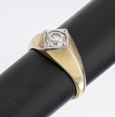 14 kt Gold Diamant-Ring, GG/WG 585/000, schlicht, in WG gefasster Altschliffdiamant ca. 1.0 ct Weiß/si, RW 62, ca. 6.7 g