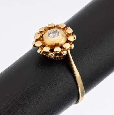 14 kt Gold Diamant-Ring, GG 585/000, Granulatverz., Altschliffdiamant ca. 0.10 ct Weiß/p, RW 60, ca. 3.4 g