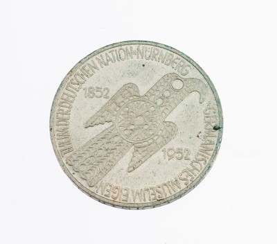 Silbermünze 5 Mark, Deutschland 1952, Germanisches Museum Nürnberg