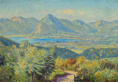 Rudolf Conrad Erich Allwardt, 1902 Malchin -1983 Amorbach, Studium an der Kunstgewerbeschule München und Schüler am Bauhaus Weimar, Seenlandschaft, ...