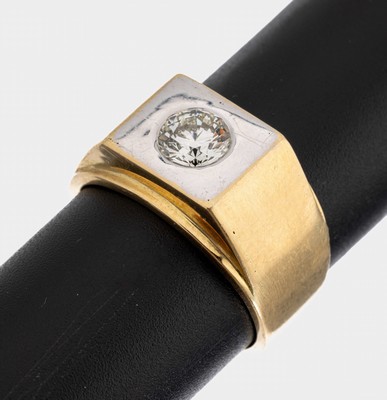 18 kt Gold Brillant-Ring, GG/WG 750/000, Brillant ca. 1.0 ct light yellow/vs, RW 63, ca. 14.4 g, mit Zertifikat