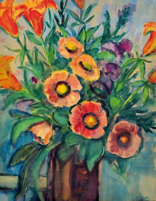 Friedrich Josse, 1897 Wolfenstein-1994 Speyer , Aquarell, Blumenstillleben, rechts unten signiert, unter PP und Glas gerahmt 68x55 cm