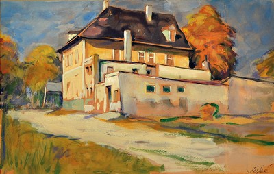 Friedrich Josse, 1897 Wolfstein-1994 Speyer,2 Aquarelle, herbstliche Pfalzlandschaft, 1965, PP mit Widmungn von 1986, 29x37 cm, unter Glas 54x62 cm; ...