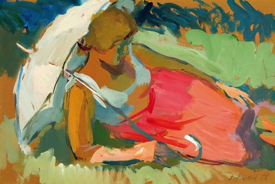 Heinz Friedrich, 1924-2018 Schwetzingen, Bildnis der Frau des Malers Helga (geb. Winkelmann), signiert und datiert 1958, unter PP und Glas gerahmt ...