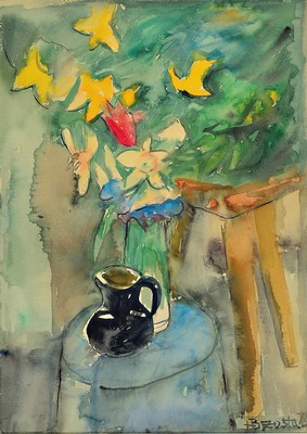 Heinz Brzoska, 1942 Kattowitz-2015 Ludwigshafen, 2 Aquarelle, Blumenstillleben,handsigniert, datiert 1975 und 1977, je unter Glas gerahmt 70x56 cm