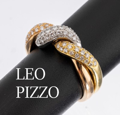 18 kt Gold LEO PIZZO Brillant-Ring, GG/RG/WG 750/000, qualitätvolle Verarbeitung, 67 Brillanten zus. ca. 1.20 ct feines Weiß -Weiß/vs-si, RW 56, ...