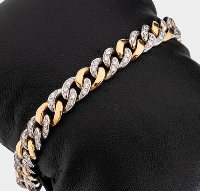 18 kt Gold Brillant-Armband, WG/RoseG 750/000, WG Glieder mit 94 Brillanten zus. ca.2.50 ct Weiß/si, L. ca. 20 cm, Kastenschloss mit 2 ...