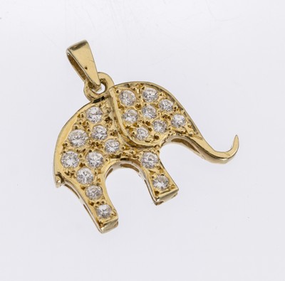 14 kt Gold Brillant-Anhänger "Elefant", GG 585/000, Brillanten zus. ca. 0.40 ct Weiß/si, L. ca. 1.5 cm, ca. 1.4 g