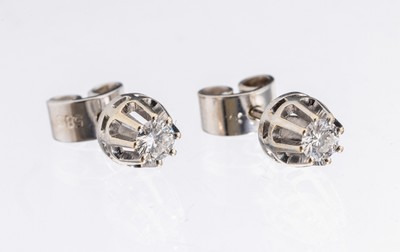 Paar 14 kt Gold Brillant-Ohrstecker, WG 585/000, 2 Brillanten zus. ca. 0.30 ct Weiß/si