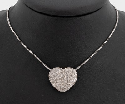 14 kt Gold Brillant-Herzanhänger, WG/GG 585/000, ausgefasst mit Brillanten zus. ca. 2.50 ct Weiß/si, an Kette, WG 585/000, L. ca. 48 cm, ...