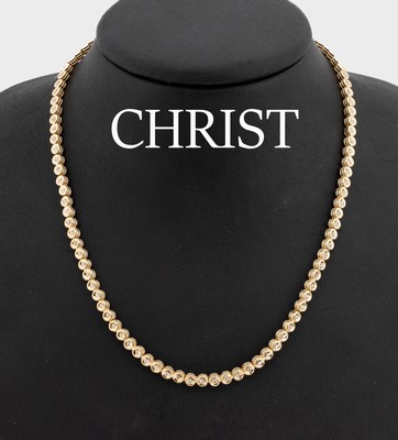 14 kt Gold CHRIST Brillant-Collier, GG 585/000, 102 einzeln gefasste Brillanten zus. ca. 3.0 ct Weiß/si, L. ca. 39.5 cm, Kastenschloss mit ...