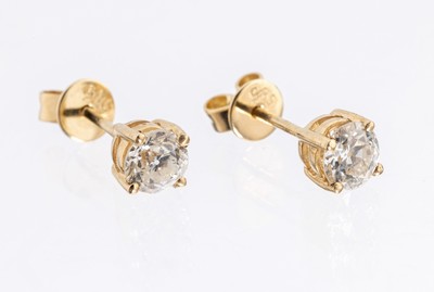 Paar 14 kt Gold Diamant-Ohrstecker, GG 585/000, 2 Altschliffdiamanten zus. ca. 0.77 ct Weiß/si