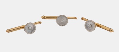 Set 3 14 kt Gold Frackknöpfe, um 1930, GG/WG 585/000, rund, Perlmutteinlage, kl. Zuchtperle, ca. 2.6 g