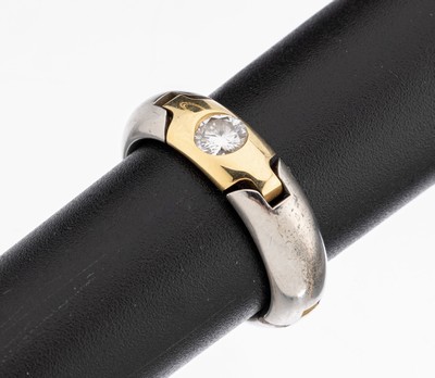 Platin und 18 kt Gold Brillant-Kettenring, Pt 950 und GG 750/000, außergewöhnlich, 1 in GG gefasster Brillant ca. 0.30 ct feines Weiß-Weiß/si, ...
