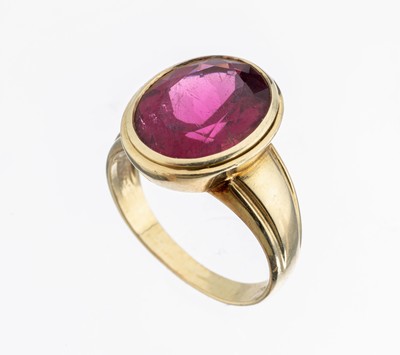 14 kt Gold Rubellit-Ring, GG 585/000, ovalfacett. Rubellit ca. 6.00 ct, RW 57, ca. 6.7 g