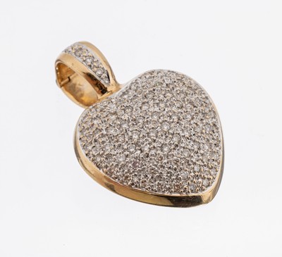 14 kt Gold Brillant-Clipanhänger, WG/GG 585/000, Herz, Brillanten zus. ca. 1.00 ct Weiß-get.Weiß/si, ca. 3.2 x 2.4 cm, ca. 12.1 g