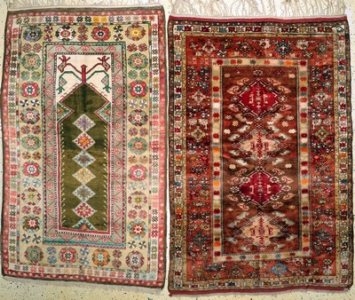 2 Lots alte Melas, Türkei, Mitte 20.Jhd, Wolle auf Wolle, ca. 200 x 133 cm, EHZ: 2