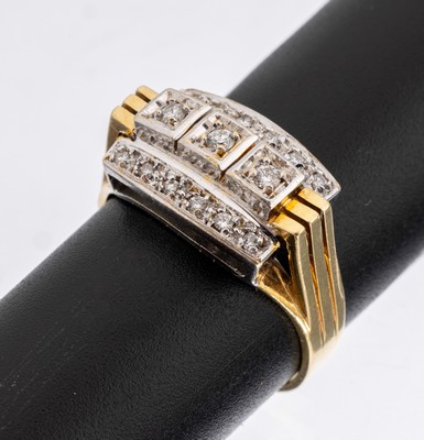 18 kt Gold Diamant Ring, GG/WG 750/000, 15 Diamanten in WG gefasst zus. ca. 0.21 ct Weiß/si, RW 58, ca. 6.6 g