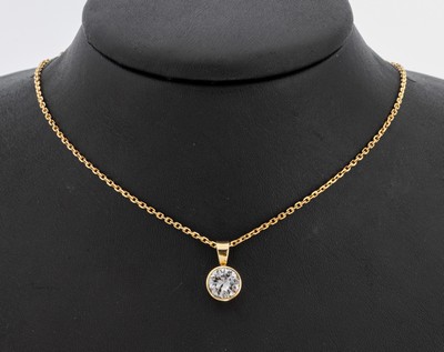 14 kt Gold Brillant-Collier, GG 585/000, Brillant ca. 2.05 ct l.get.Weiß/vs, an Kette L. ca. 38 cm, Federringschließe, ca. 5.6 g