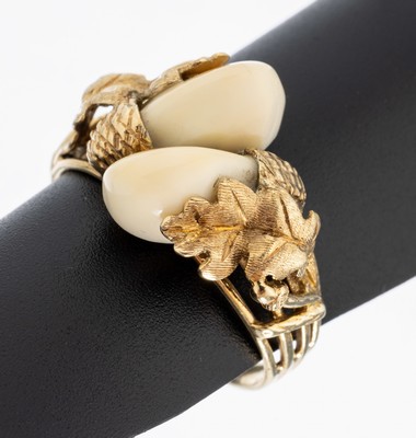 14 kt Gold Grandel-Ring, GG 585/000, Eichenlaubdekor, RW 59, ca. 5.8 g