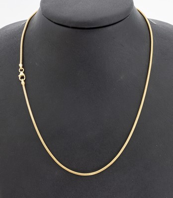14 kt Gold Collier, GG 585/000, D. ca. 2 mm, L. ca. 42 cm, Karabinerschließe, ca. 4.6 g