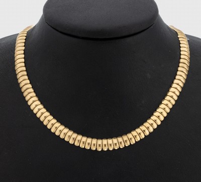 14 kt Gold Collier, GG 585/000, B. ca. 8 mm, L. ca. 43 cm, Kastenschloss mit Sicherheitsacht, ca. 41.2 g