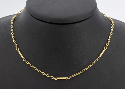 14 kt Gold Collier, GG 585/000, GG Stäbchen und Ösen im Wechsel, L. ca. 82.5 cm, Federringschließe, ca. 8.8 g