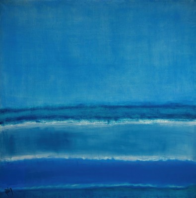 Gaston Galé, zeitgen. belgischer Künstler, abstrakte Komposition in Blau, Öl/Lwd, sign., ca. 100x100cm
