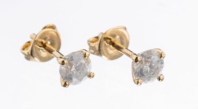 14 kt Gold Brillant-Ohrstecker, GG 585/000,2 Brillanten zus. ca. 1.00 ct l. get. Weiß(G) -Weiß(H)/si2, GCI Expertise anbei