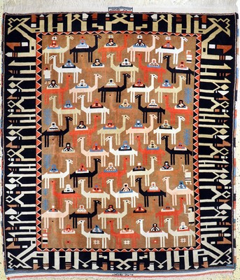 Auftragsarbeit sign.Mesched, ,Ende 20.Jhd, Wolle auf Wolle, ca. 215 x 190 cm, Reinigungsbedürftig, EHZ: 2